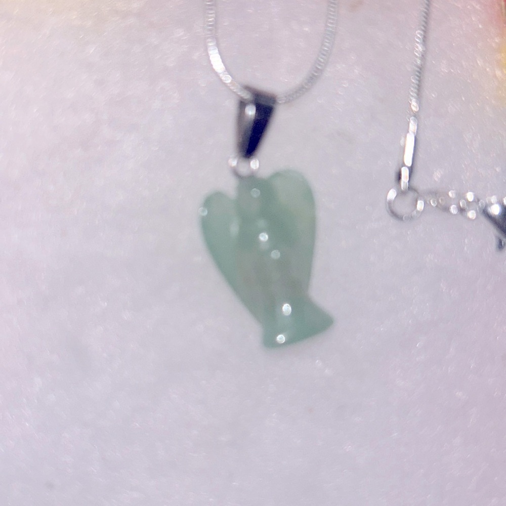 Boho Jade Crystal Angel Sterling Silver Necklace 16”